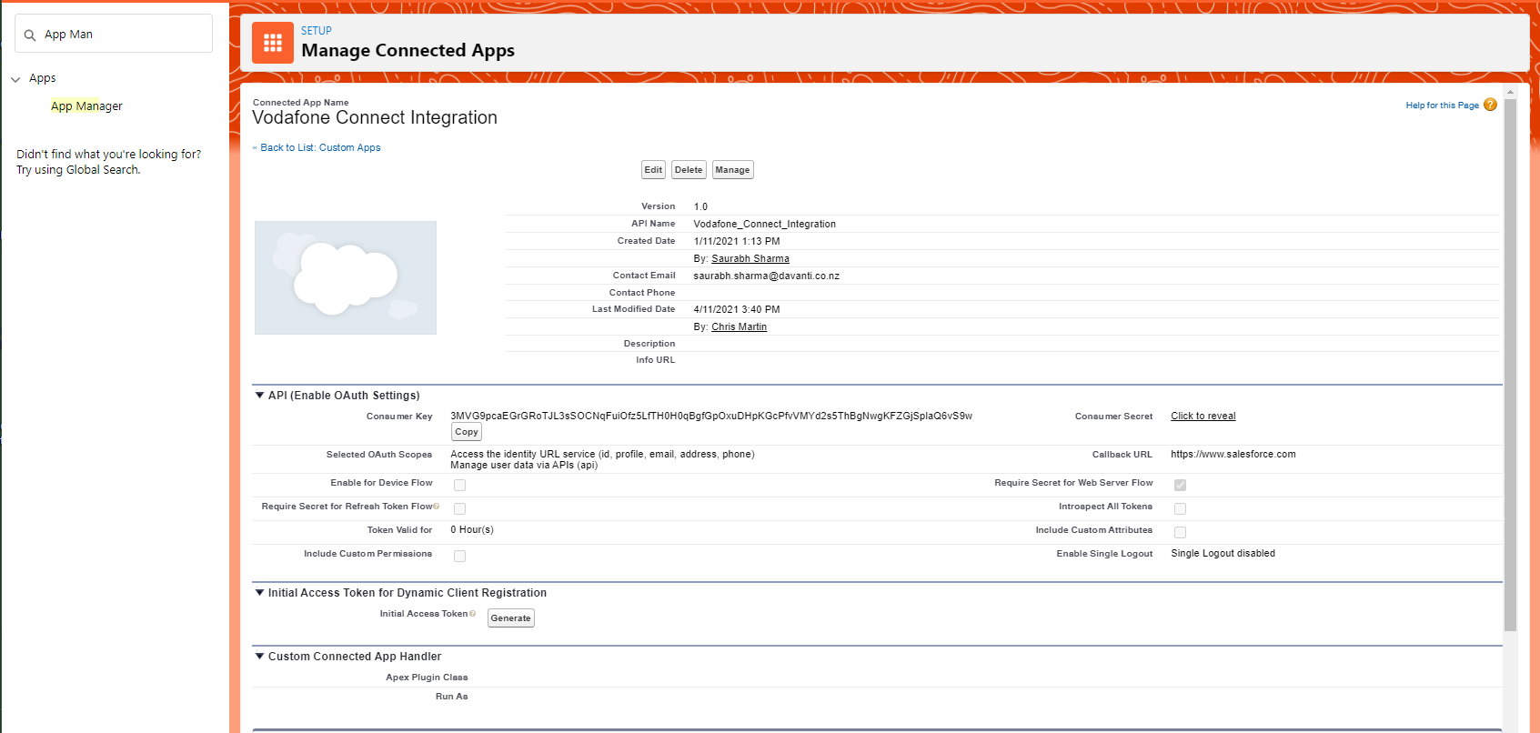 Connected App details